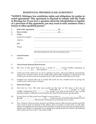 Picture of Michigan Fixed Term Lease Agreement