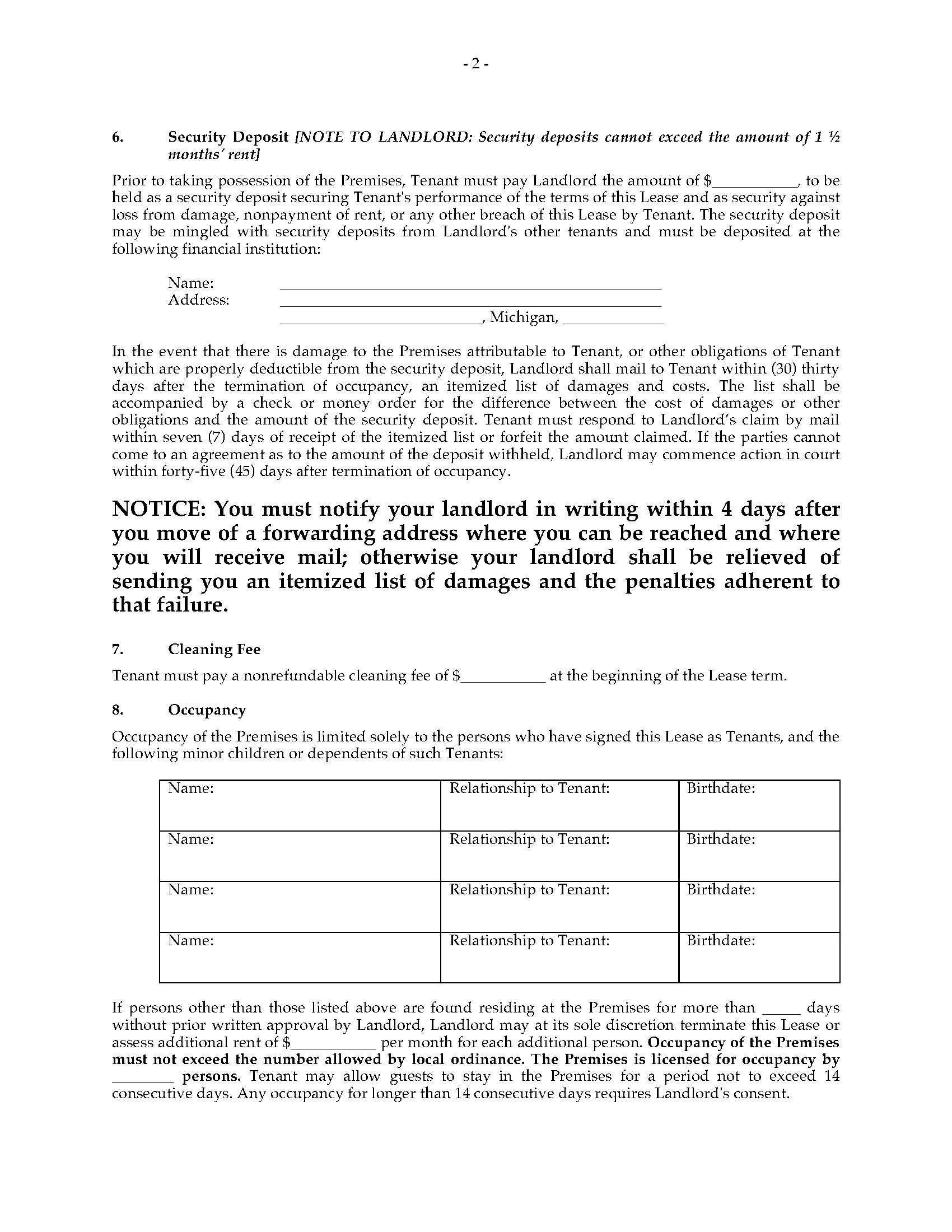 Michigan Apartment Lease Agreement | Legal Forms and Business Templates