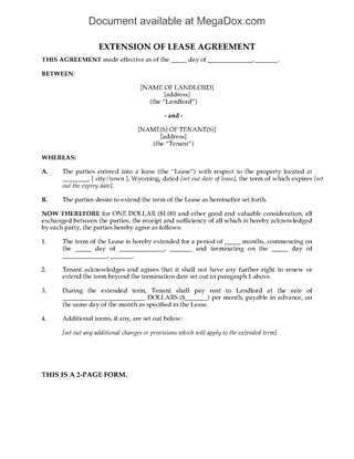 Picture of Wyoming Residential Lease Extension Agreement
