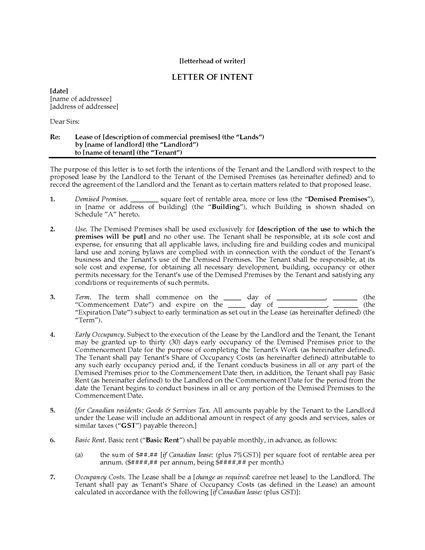 Picture of Letter of Intent to Lease Commercial Space