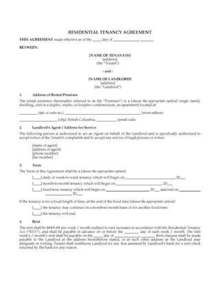 Picture of British Columbia Residential Lease / Tenancy Agreement