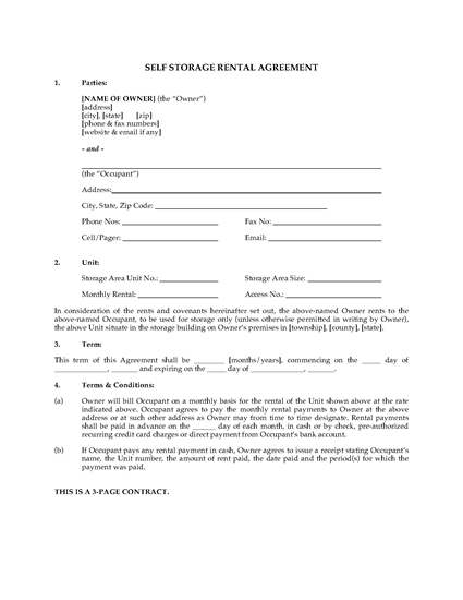 Picture of Self Storage Unit Rental Agreement | USA