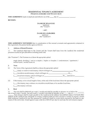 Picture of Yukon Residential Lease / Tenancy Agreement