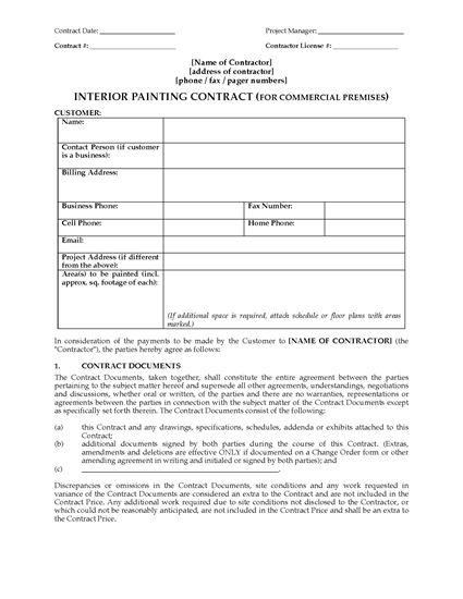 Interior Painting Contract Commercial Legal Forms and Business