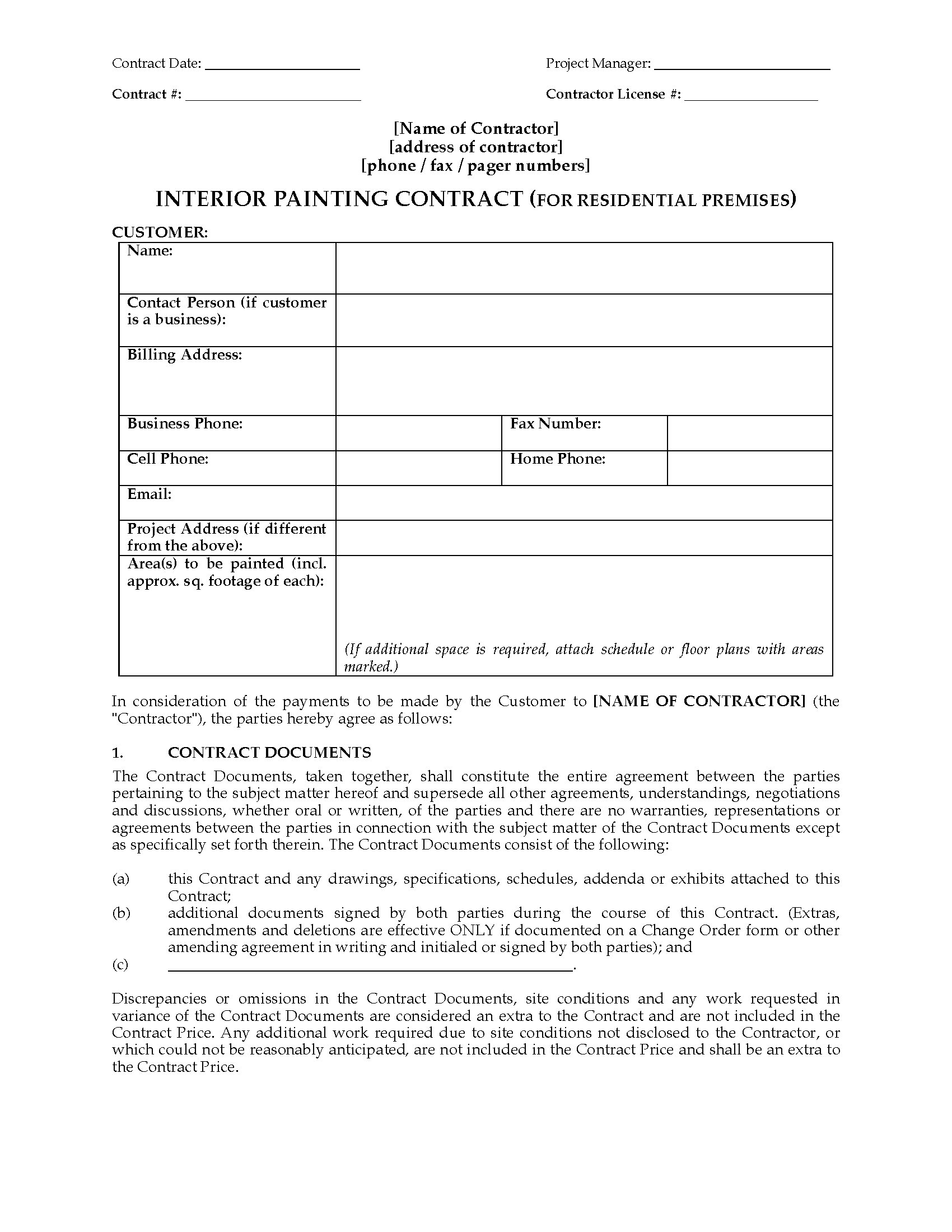 Interior Painting Contract Residential Legal Forms and Business