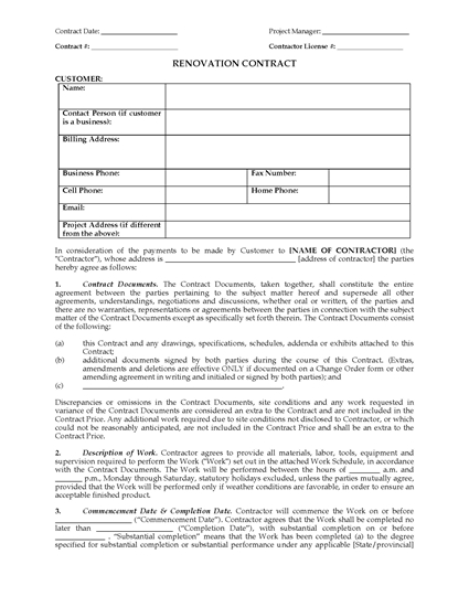 Picture of Renovation Contract Form