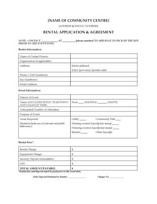 Picture of Community Centre Rental Agreement | Canada