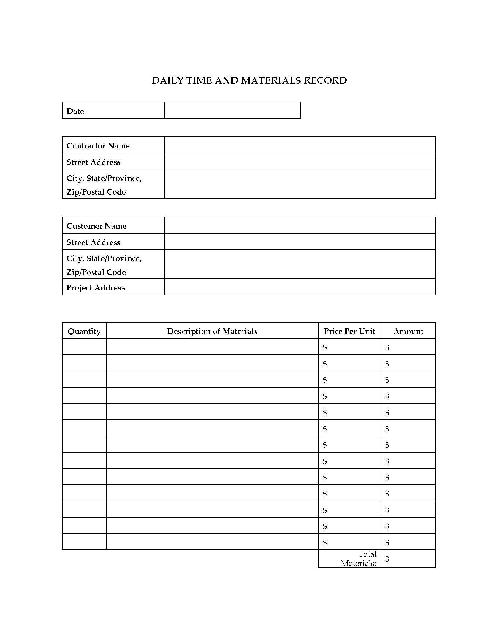 Time And Materials Template