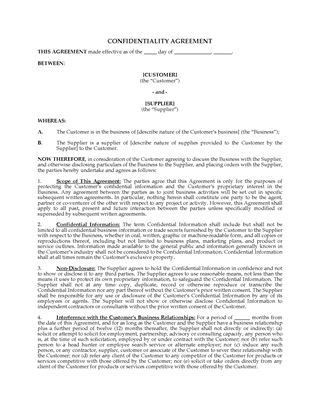 Picture of Confidentiality Agreement for Suppliers