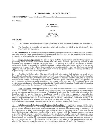 Picture of Confidentiality Agreement for Suppliers