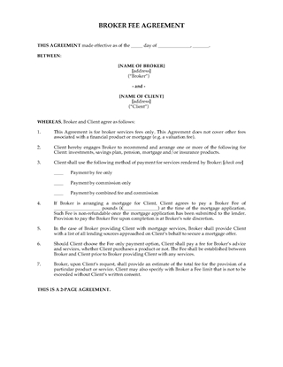Picture of Broker Fee Agreement for Financial Services | UK