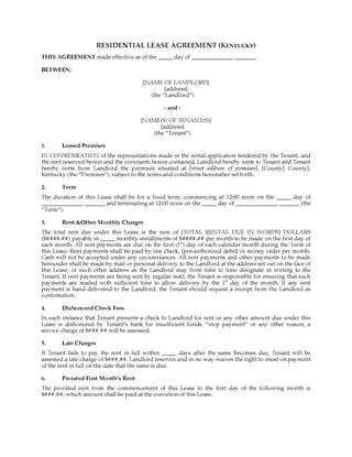Picture of Kentucky Fixed Term Residential Lease Agreement
