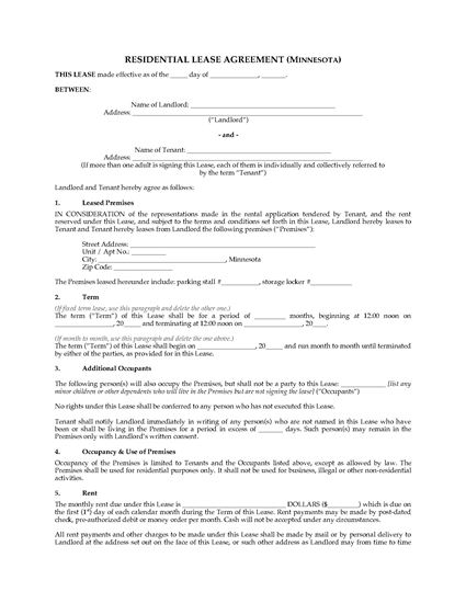 Picture of Minnesota Residential Lease Agreement