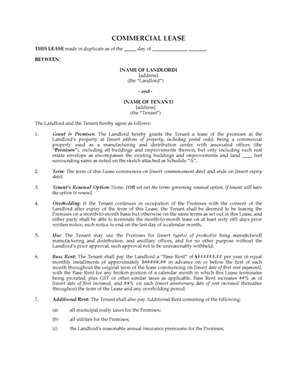Picture of Ontario Commercial Lease Agreement for Manufacturing Centre