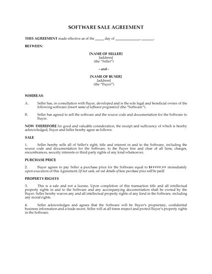 Picture of Sale Agreement for Software