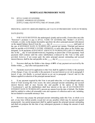Picture of Colorado Mortgage Promissory Note