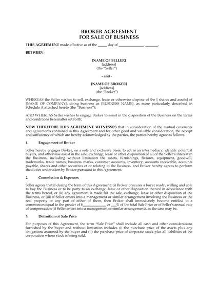 Picture of Broker Contract for Sale of Business