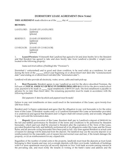 Picture of New York Dormitory Lease Agreement