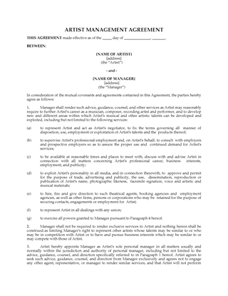 Picture of Musical Artist Management Agreement | Canada