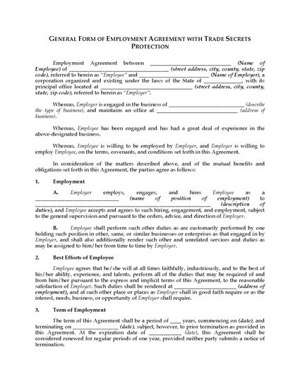 Picture of Employment and Trade Secrets Protection Agreement | USA