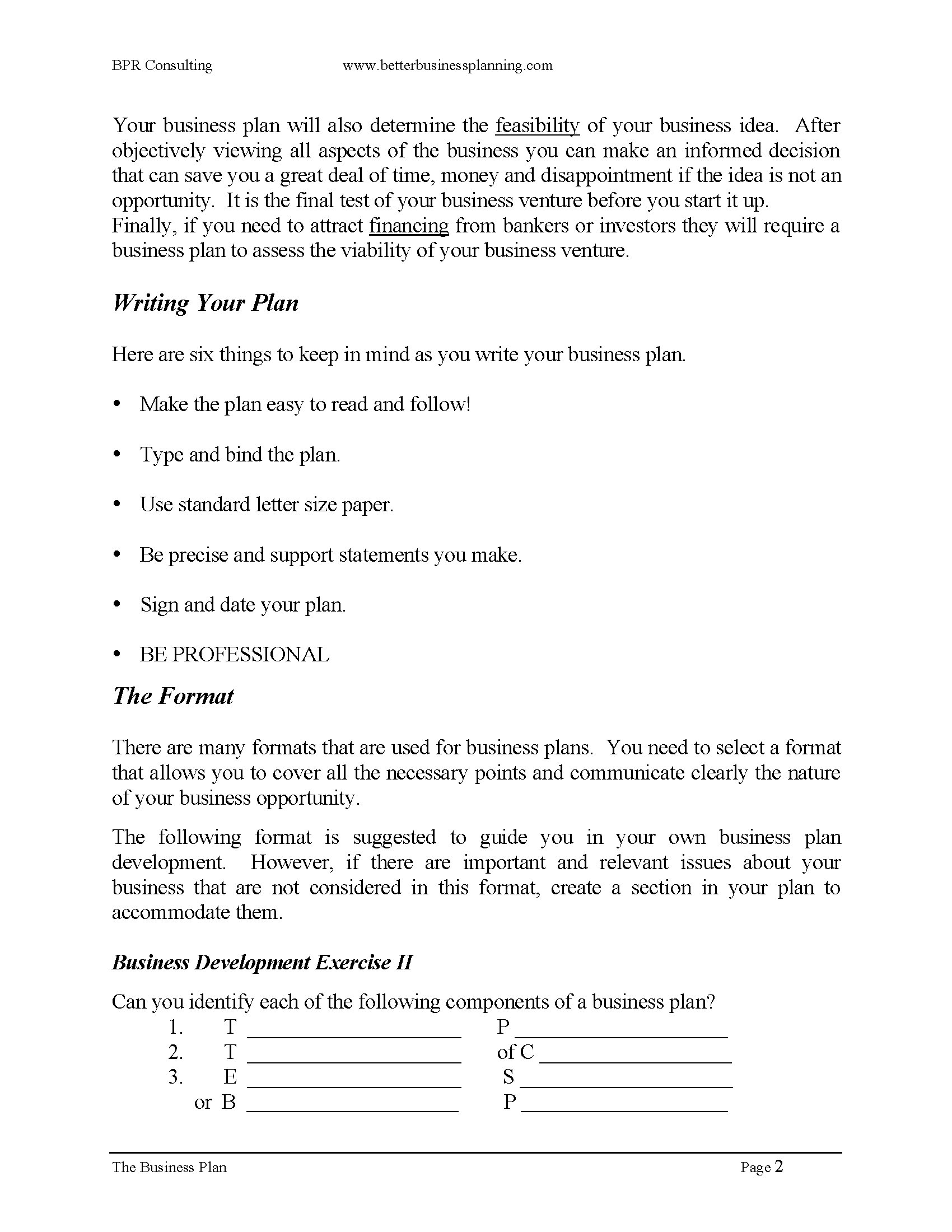 legal form for business plan