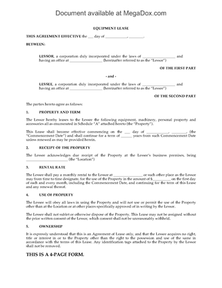Picture of Equipment Lease Agreement with Purchase Option