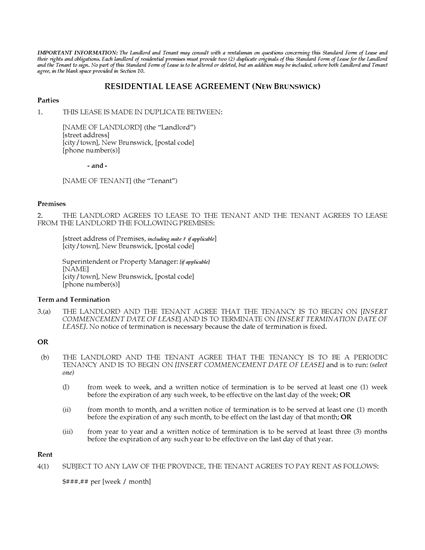 Picture of New Brunswick Residential Lease / Tenancy Agreement