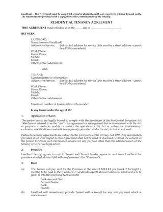 Picture of New Zealand Residential Tenancy Agreement