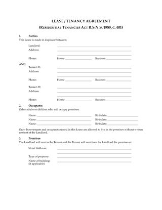 Picture of Nova Scotia Residential Lease / Tenancy Agreement