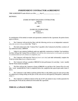 Picture of Construction Contractor Agreement with Late Completion Penalty