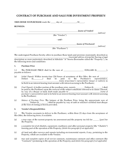 Picture of BC Purchase and Sale Contract for Investment Property