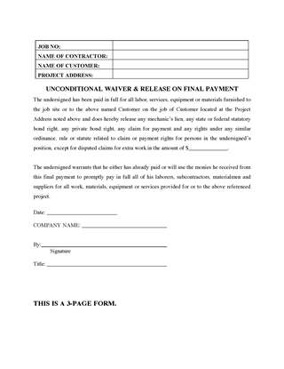 Picture of Arizona Unconditional Waiver and Release of Lien on Final Payment