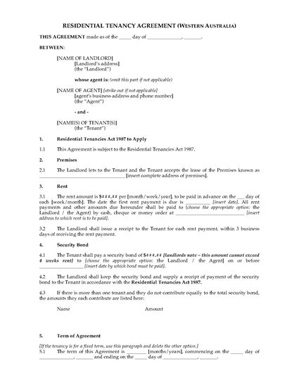 Picture of Western Australia Residential Tenancy Agreement