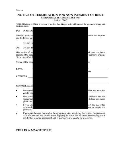 Picture of Western Australia Notice of Termination for Nonpayment of Rent (prior notice)