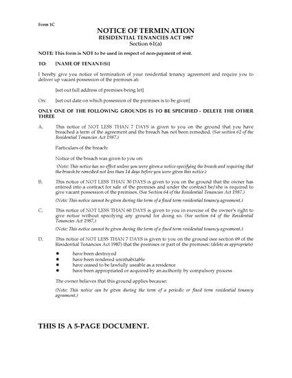 Picture of Western Australia Notice of Termination of Tenancy