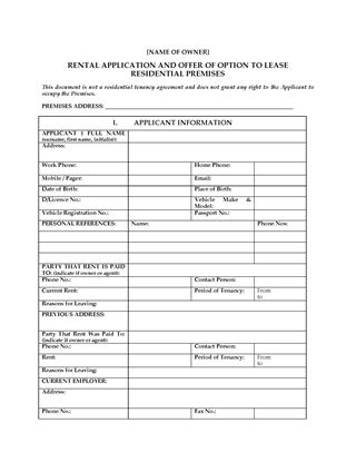 Picture of Western Australia Rental Application and Offer of Option to Lease