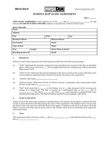 Picture of Marina Slip Rental Agreement | USA