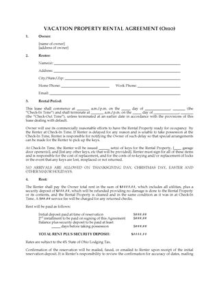 Picture of Ohio Vacation Property Rental Agreement
