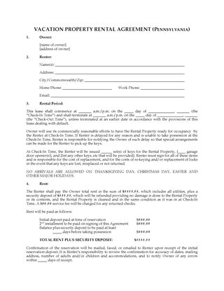Picture of Pennsylvania Vacation Property Rental Agreement