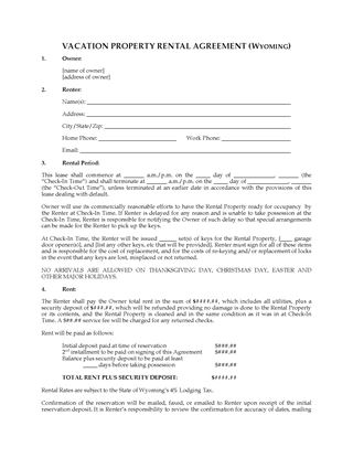 Picture of Wyoming Vacation Property Rental Agreement