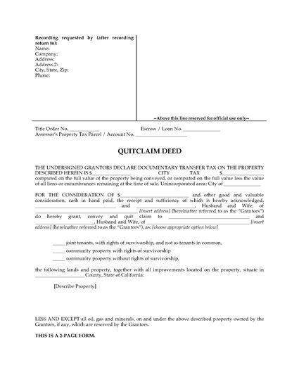 Picture of California Quitclaim Deed for Joint Ownership