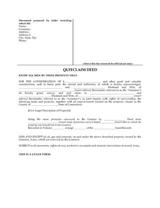 Picture of Connecticut Quitclaim Deed for Joint Ownership