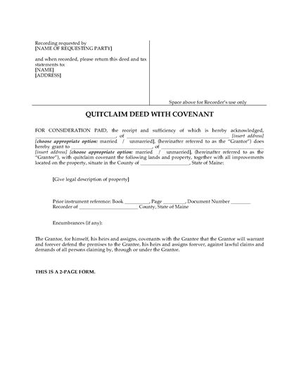 Picture of Maine Quitclaim Deed with Covenant