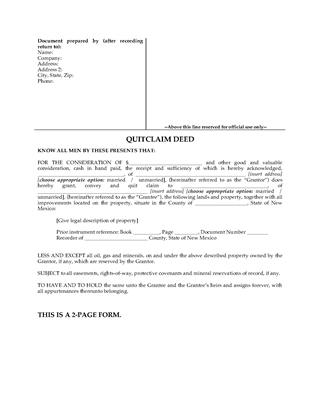Picture of New Mexico Quitclaim Deed