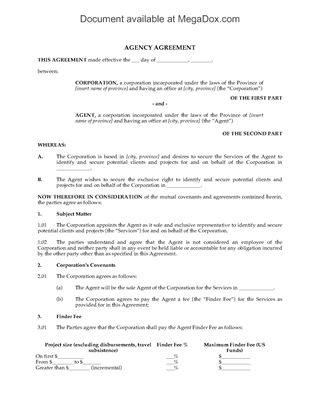 Picture of Agency Agreement to Identify Prospective International Clients | Canada