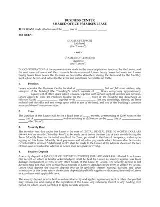 Picture of Shared Office (Coworking) Lease Agreement