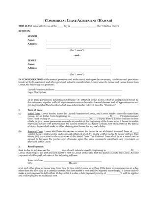 Picture of Hawaii Commercial Triple Net Lease Agreement