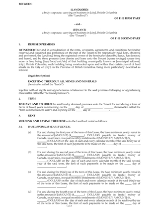 Picture of British Columbia Commercial Triple Net Lease Agreement