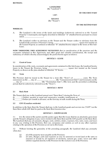 Picture of Commercial Sublease Agreement - Gross Lease