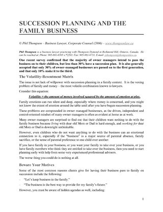 Picture of Succession Planning and the Family Business
